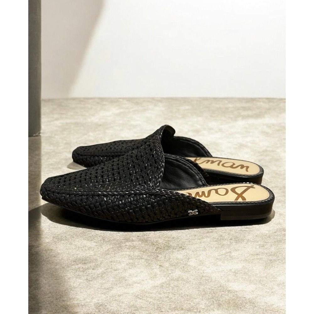 Sam Edelman Natalya Woven Leather Mule Loafers Black Pointed Toe Women's Size 8